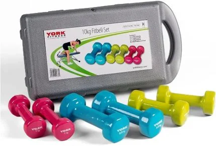 Vinyl Coloured Dumbbells 10 KG Set with Case