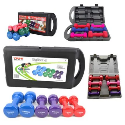 Vinyl Coloured Dumbbells 10 KG Set with Case
