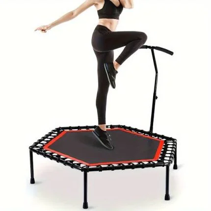 Trampoline 50" Foldable Mini Trampoline, Fitness Rebounder with Adjustable Foam Handle, Exercise Trampoline for Adults Kid Indoor Workout，Load 300kgs
