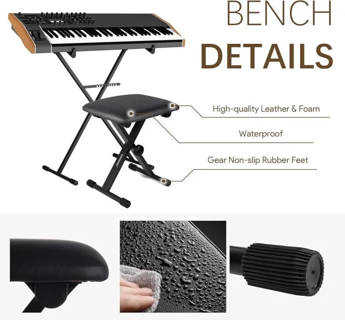 Adjustable & Portable Piano Keyboard Stool Bench - Image 3