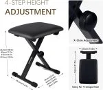 Adjustable & Portable Piano Keyboard Stool Bench - Image 7