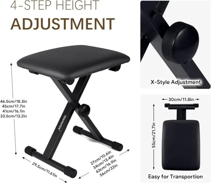 Adjustable & Portable Piano Keyboard Stool Bench - Image 7