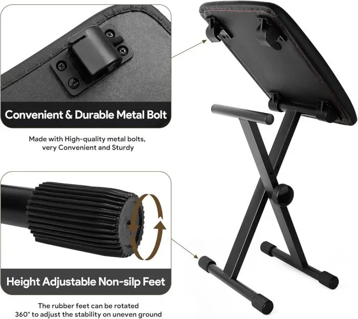 Adjustable & Portable Piano Keyboard Stool Bench - Image 4