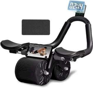 Abdominal Exercise Roller Wheel with Timer and Mat - Ultimate Core Workout Set Automatic Rebound Ab with Elbow Support - Abs Exercise Equipment for Home Gym Fitness Men and Women