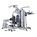 6 Stations Multi Functional Gym Equipment, Lat Pulldown, Chest Press, Butterfly, Arm curl, Leg press, Vertical knee raise, Sit Ups, Low Rows, Chin Ups, Dips, Leg extension, push Ups, Cable Ankle strap etc