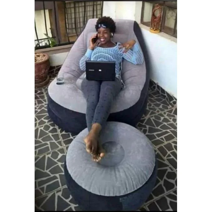INFLATABLE DELUXE LOUNGE LOUNGER CHAIR WITH OTTOMAN FOOT STOOL SEAT RELAX COUCH - Image 2