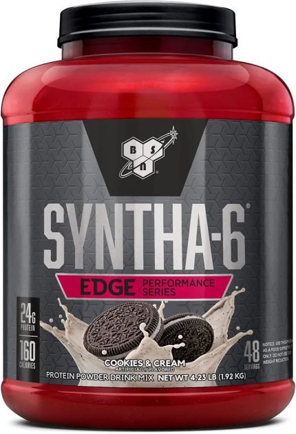 BSN SYNTHA-6 EDGE Protein Powder, with Hydrolyzed Whey, Micellar Casein, Milk Protein Isolate, Low Sugar, 24g Protein, Cookies N Cream, 48 Servings