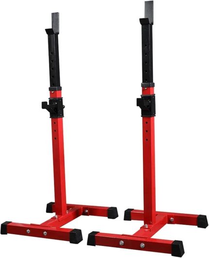 Adjustable Steel Squat Stands Barbell Free-Press Bench, Home Gym Portable Dumbbell Racks Weight Stand Bench Support Barbell Rack, Multifunction Sturdy DurableRed