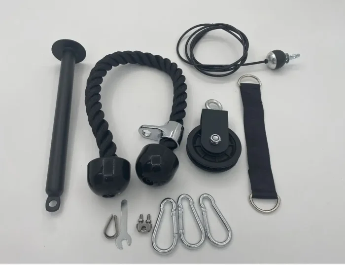 Home Gym Cable Pulley System with Silent Pulley, Tricep Rope, 2m Cables, Loading Pin, 3 Carabiner and Hanging Strap, Home Gym Equipment for LAT Pulldown and Triceps Extension - Image 6
