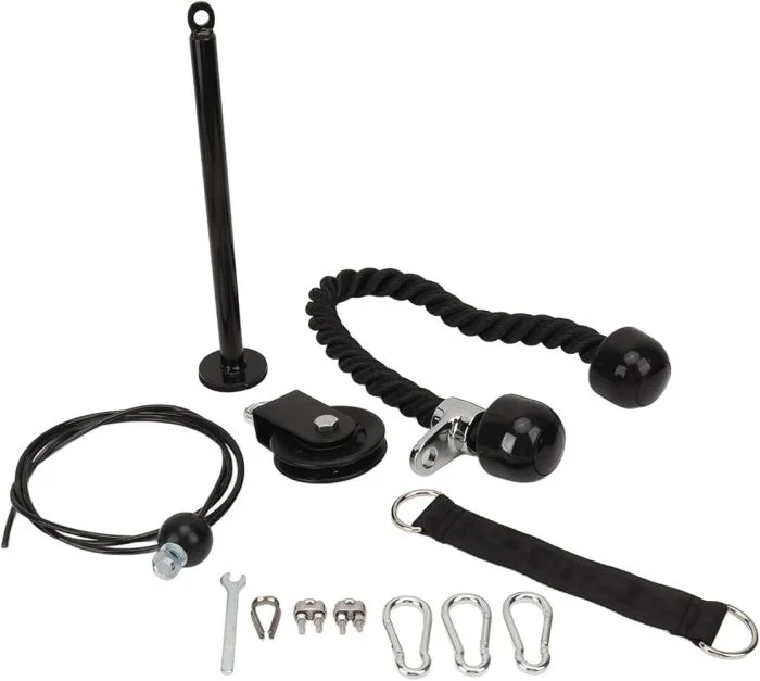 Home Gym Cable Pulley System with Silent Pulley, Tricep Rope, 2m Cables, Loading Pin, 3 Carabiner and Hanging Strap, Home Gym Equipment for LAT Pulldown and Triceps Extension - Image 3