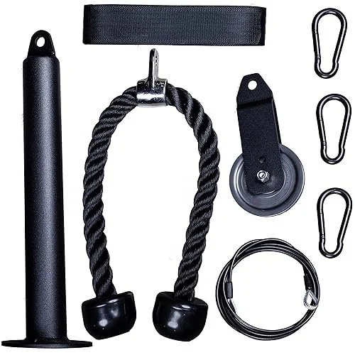 Home Gym Cable Pulley System with Silent Pulley, Tricep Rope, 2m Cables, Loading Pin, 3 Carabiner and Hanging Strap, Home Gym Equipment for LAT Pulldown and Triceps Extension - Image 4