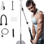 Home Gym Cable Pulley System with Silent Pulley, Tricep Rope, 2m Cables, Loading Pin, 3 Carabiner and Hanging Strap, Home Gym Equipment for LAT Pulldown and Triceps Extension