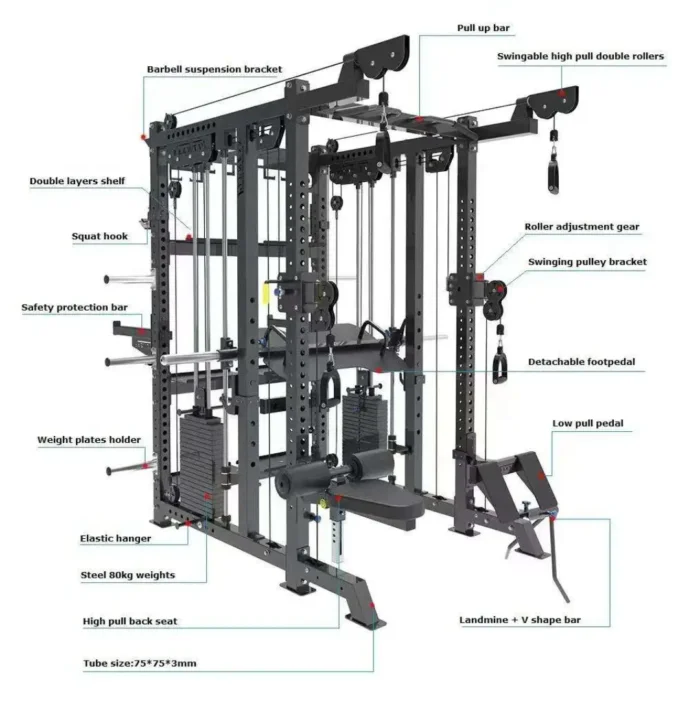 Multi functional Smith Machine Commercial Fitness Gym Equipment Squat Rack Power Cage with Steel Weight Stack - Image 4